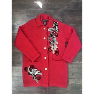 VTG I.B.Diffusion Mohair Sweater Coat  Wool, Blend Grannycore, 90s/Y2k‎ Red Gold